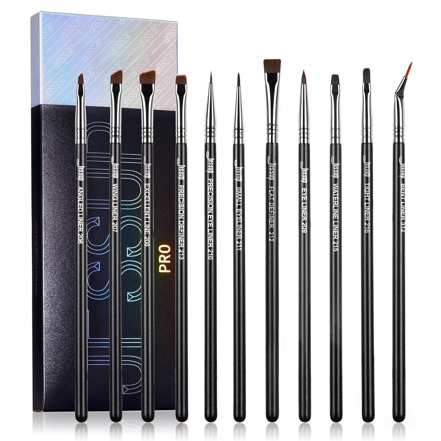 Jessup Abgewinkeltes Eyeliner Pinsel Set, 3-Teilig Pro Precision Eyelinerpinsel Fein Geflügelte Ultradünne Schräge Gel Makeup Pinsel Für Flüssigen Eyeliner Schwarz T345