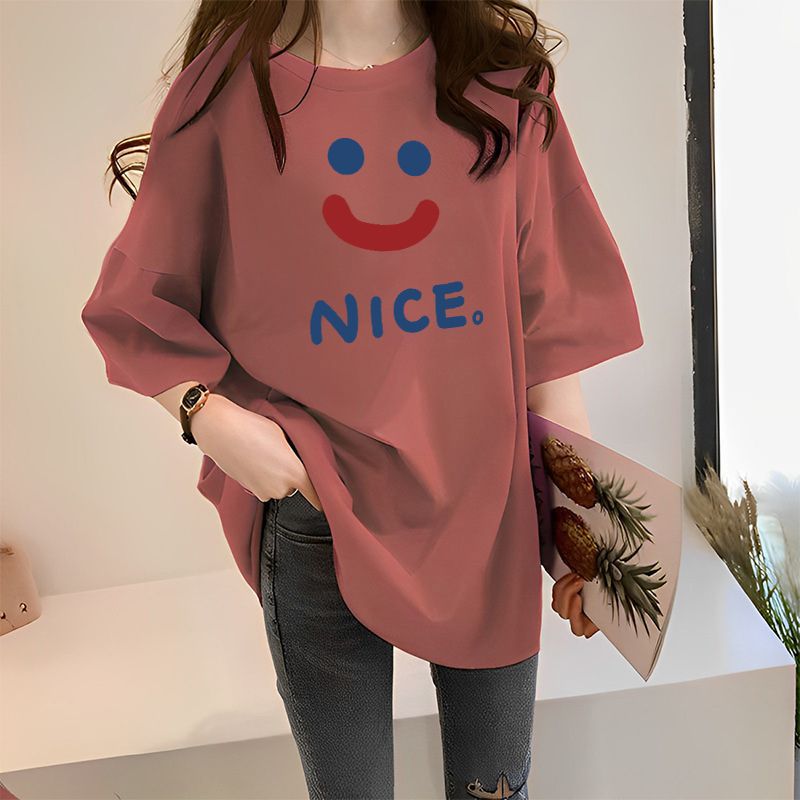 Casual Plus Size Short-sleeved T-shirt Versatile Mid-length Slimming