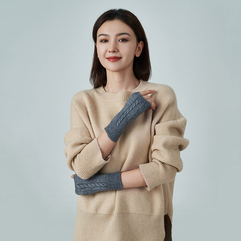 Men's And Women's Wool Thickened Warm Half Finger Gloves