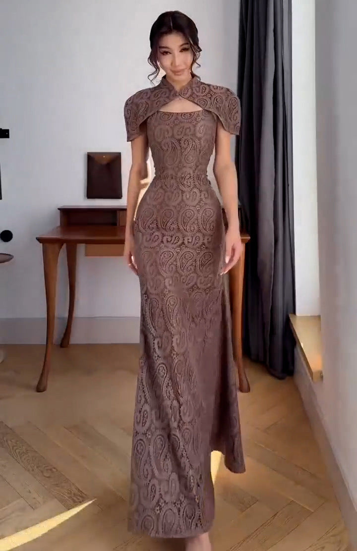 Long Modernized Cheongsam A Sexy Form-fitting Wrap-style Dress With A Shawl