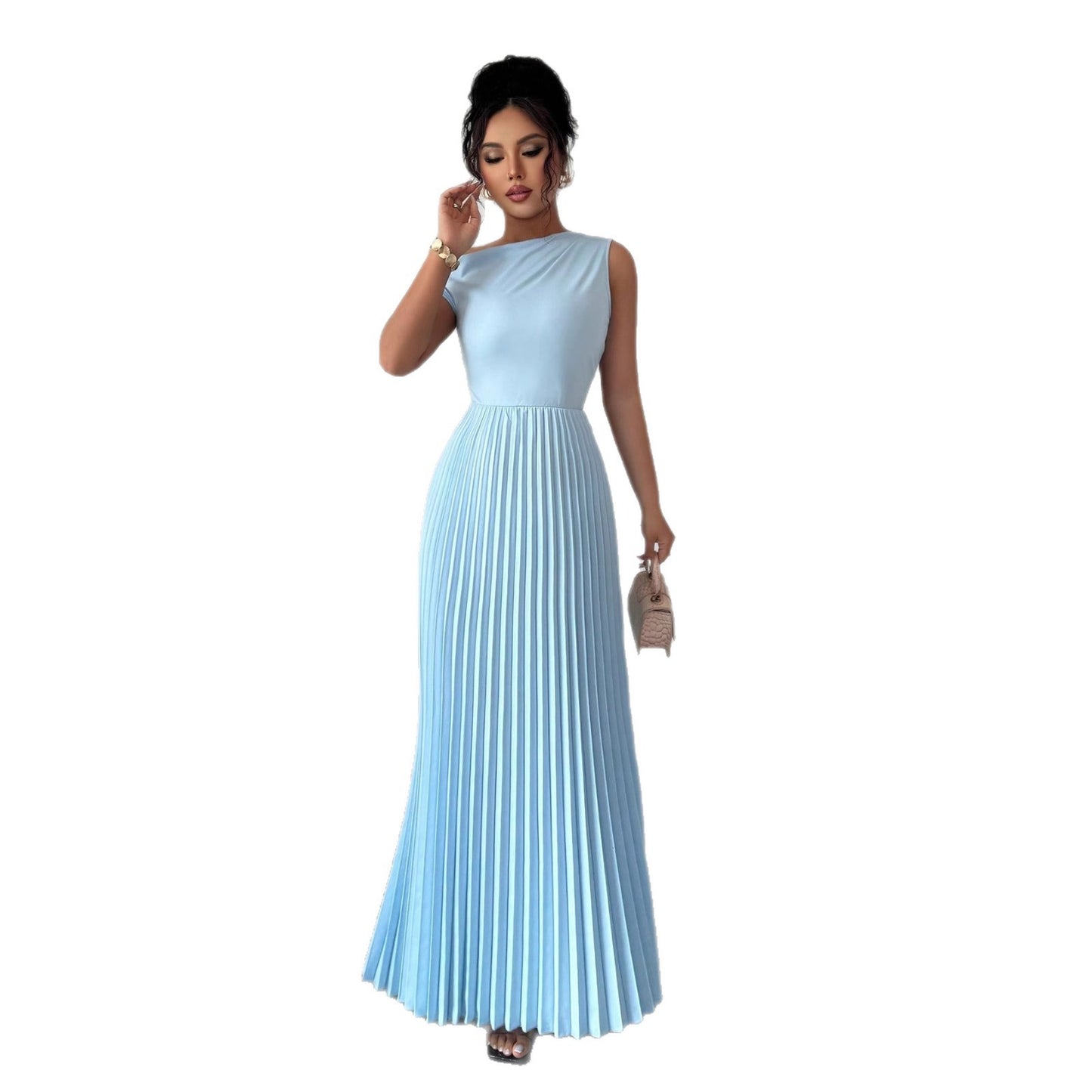 Womens Stylish Figure-hugging Sleeveless Pleated Dress