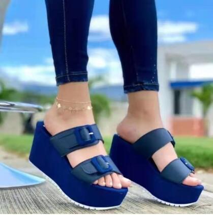 Heighten Adult Daily Wedge Heel Three-color Buckle Shoes