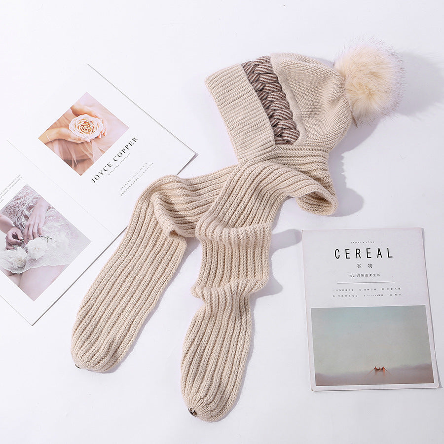Women's Thickened Ear Protectors With Hat And Scarf Two Piece Set