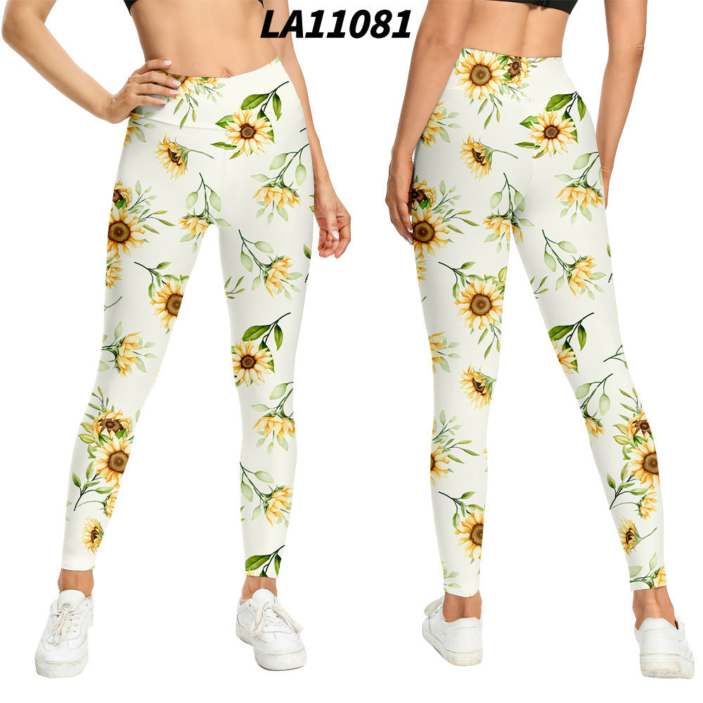 Women's Floral Print High-waist Buttocks Tights