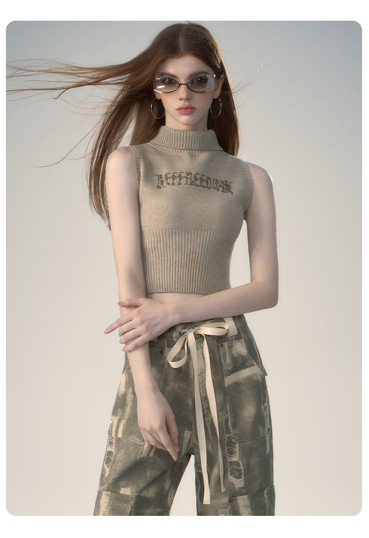 Retro Spicy Girl Letter Printed Knitted Sweater Vest