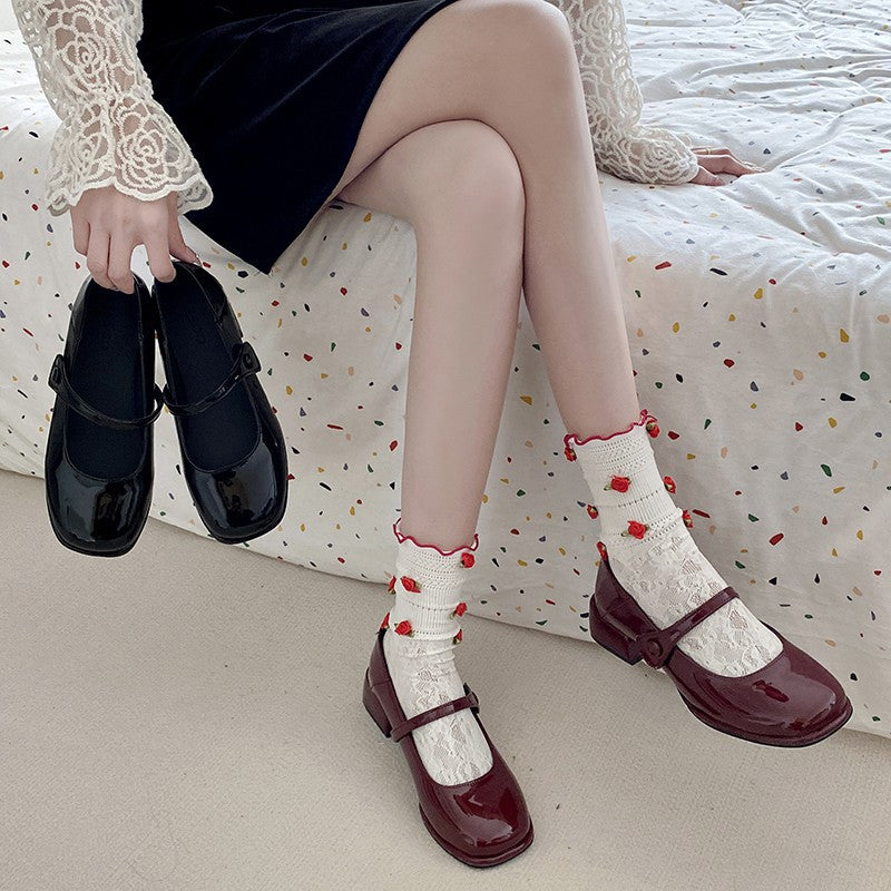 Womens Shallow Simple French-Style Retro Chunky-Heel Pumps