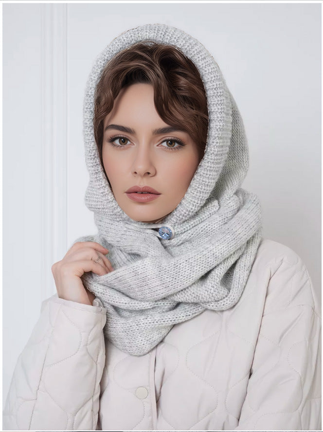 Solid Color Fashion Casual Knit Hat With Cross Scarf