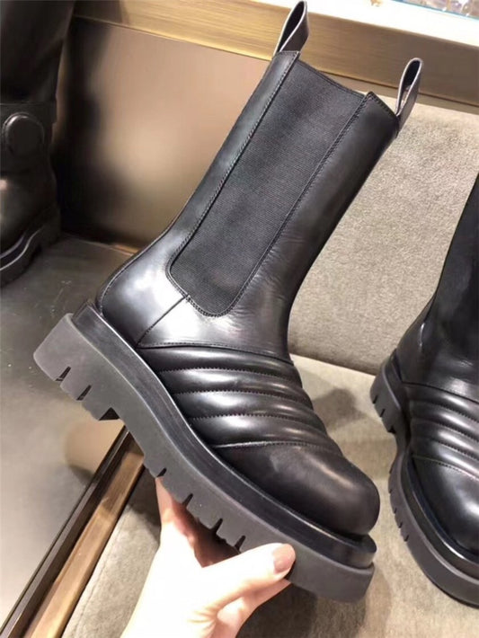 Thick-soled Leather Thick Heel Middle Boots