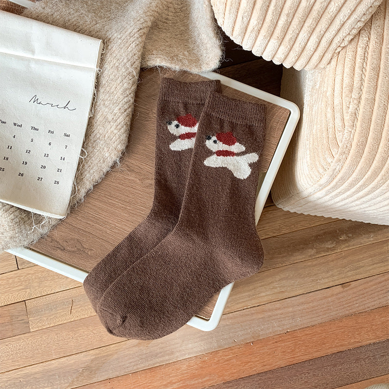 Women's Socks Winter Thickening Wool Socks Cartoon Scarf