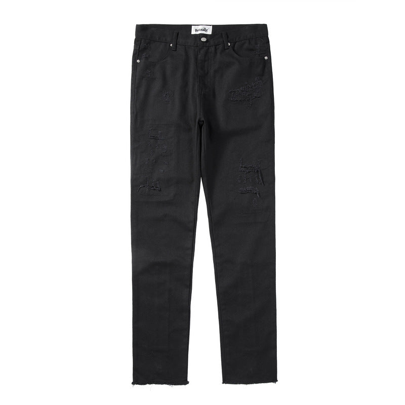 High Street Back Zip Frayed Black Jeans