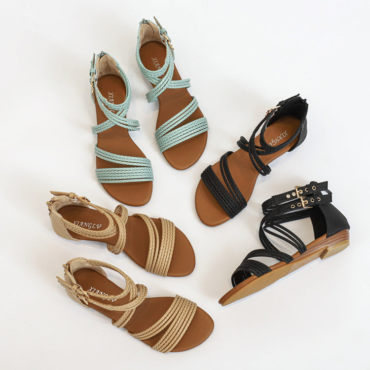 European And American Open Toe Women's Shoes Thick Bottom Soft Bottom Cross Roman Sandals
