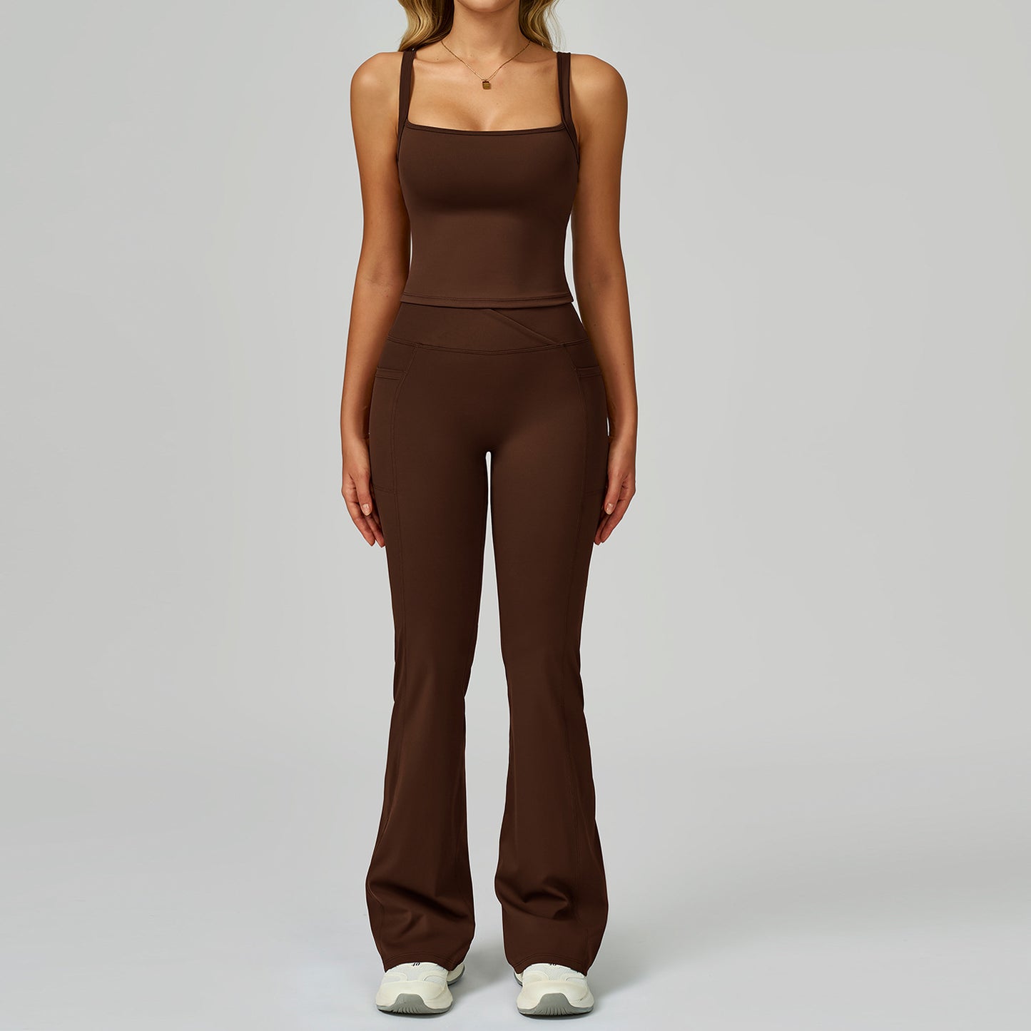 Womens Solid Color Casual Yoga Top And Pants Set