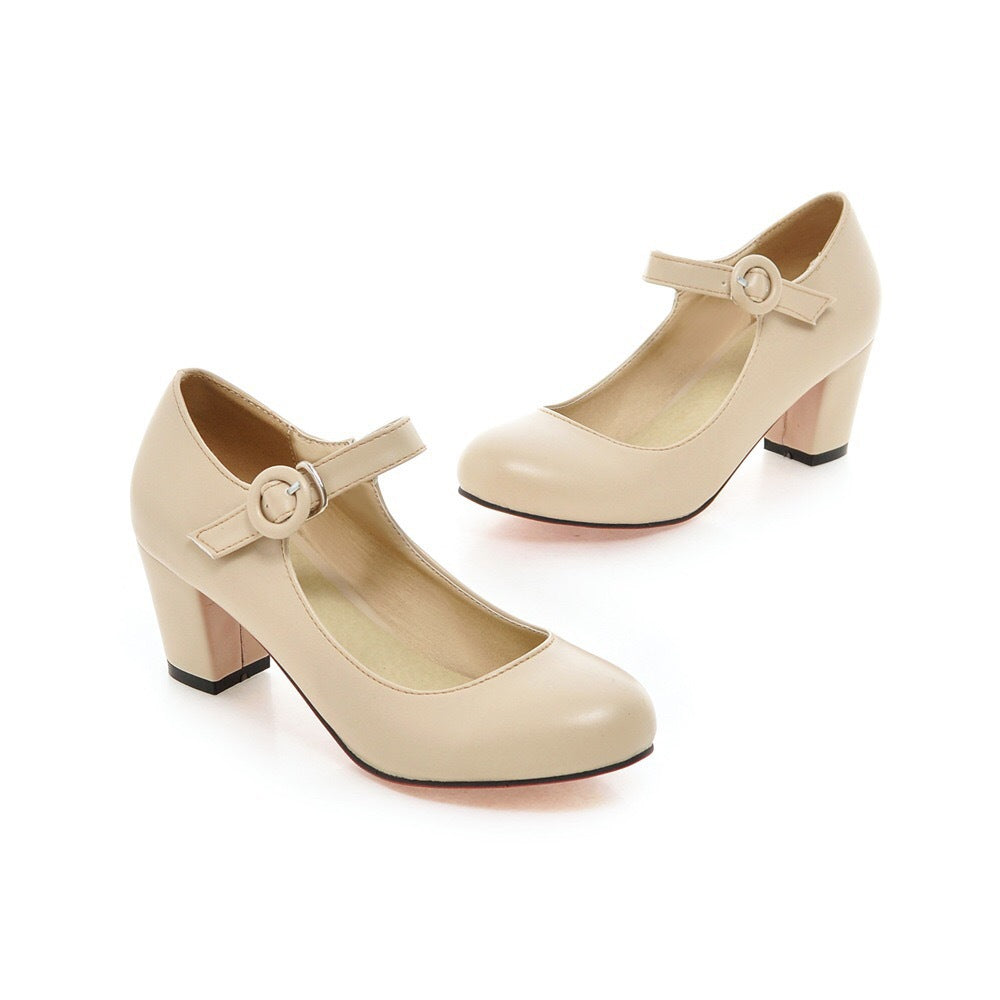Buckle High Heels Round Head Leisure Low-top Shoes