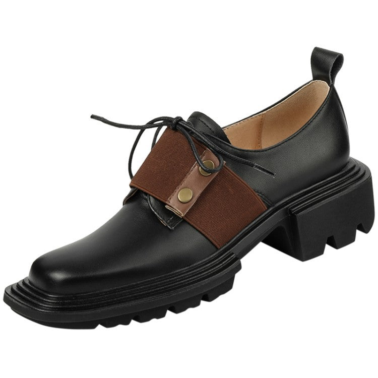 Retro Style Thick Bottom Contrast Color Deep Mouth Small Leather Shoes