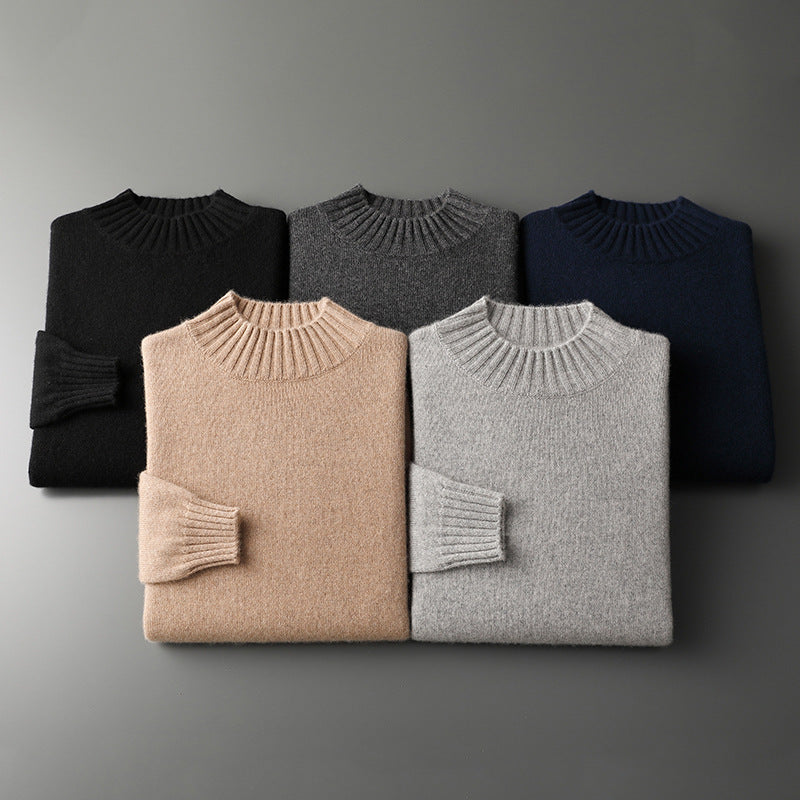 Herre Business-Casual Ensfarvet All-Match Sweater Med Halvhøj Hals