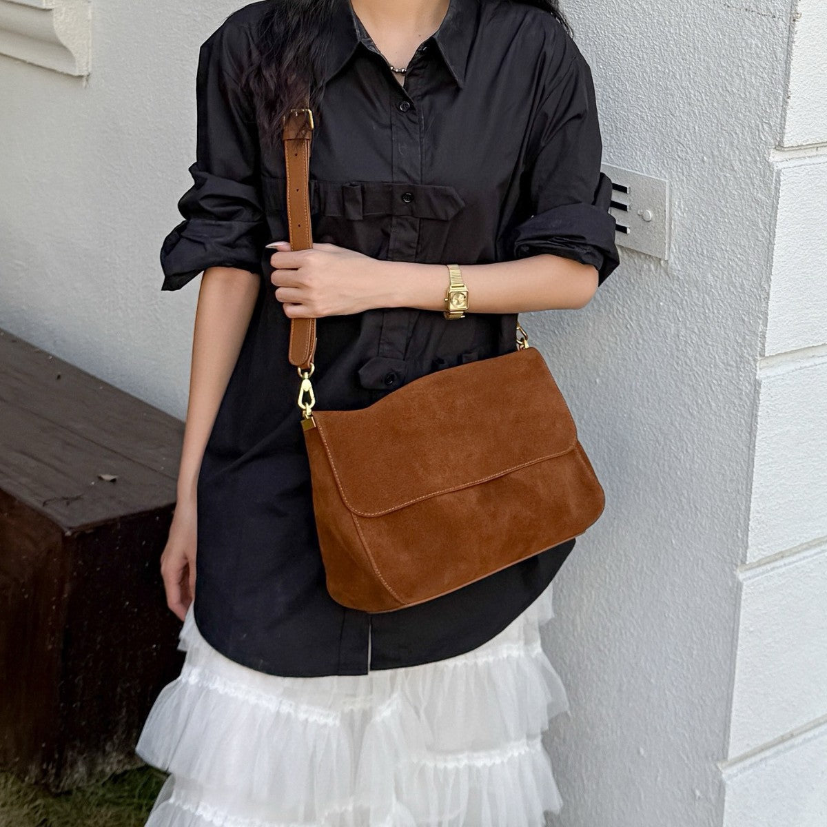 Fragrant Consort Velvet Womens Genuine Leather Shoulder Crossbody Bag