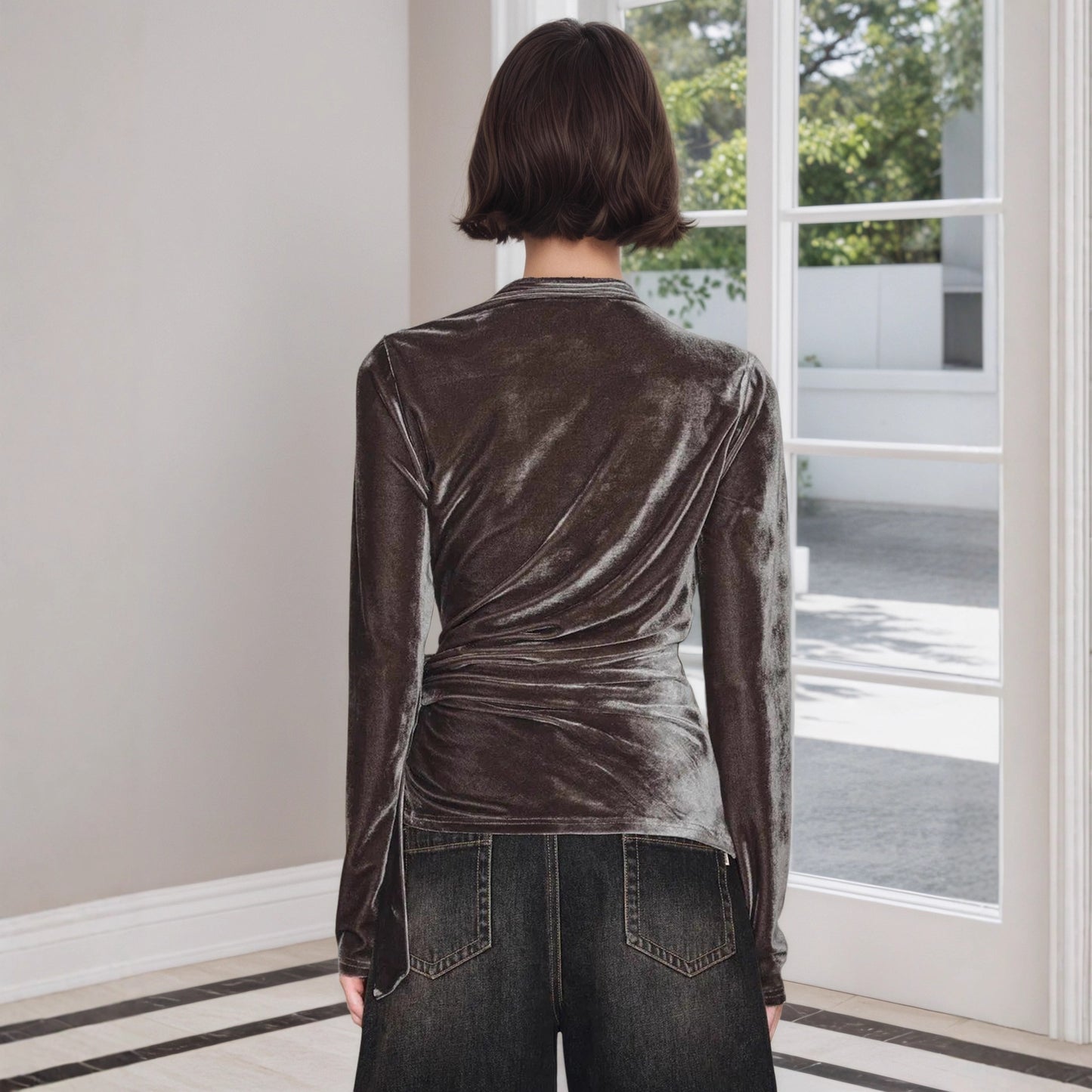 Half-open-collar Long-sleeve Base Shirt A Slim