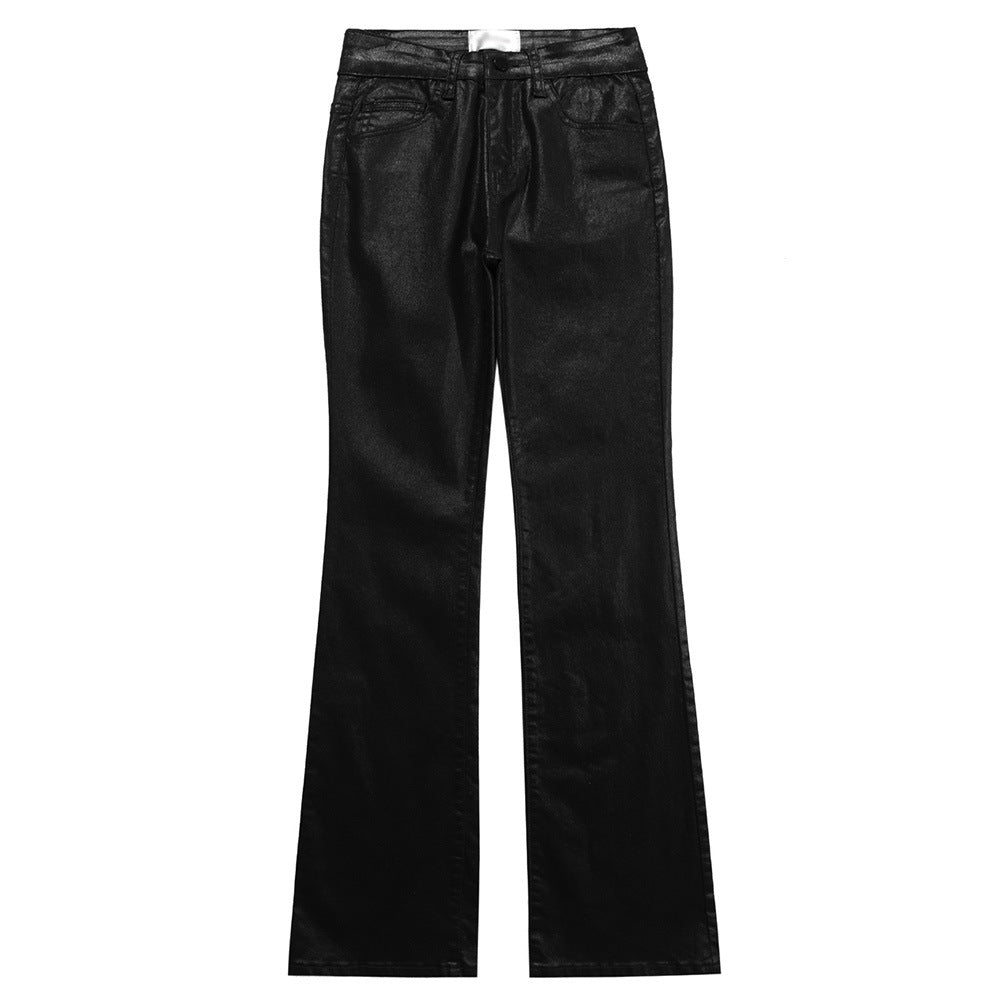 Vintage Coated Wax Straight Loose Black Jeans