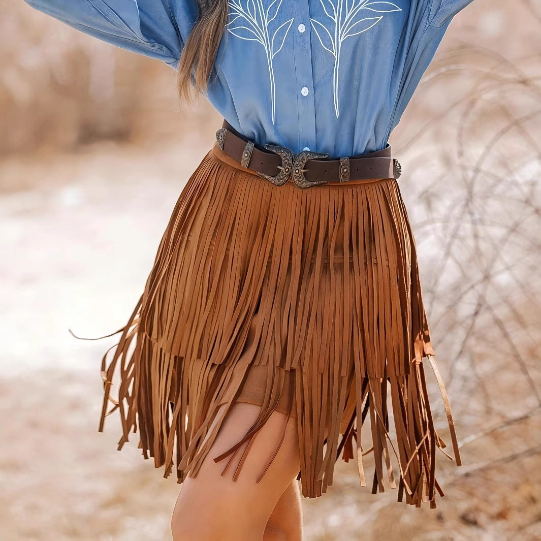 Retro-style Mesh Tassel Skirt Womens Elegant Short