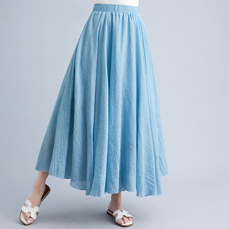 Women's Artistic Cotton And Linen Big Hem Skirt