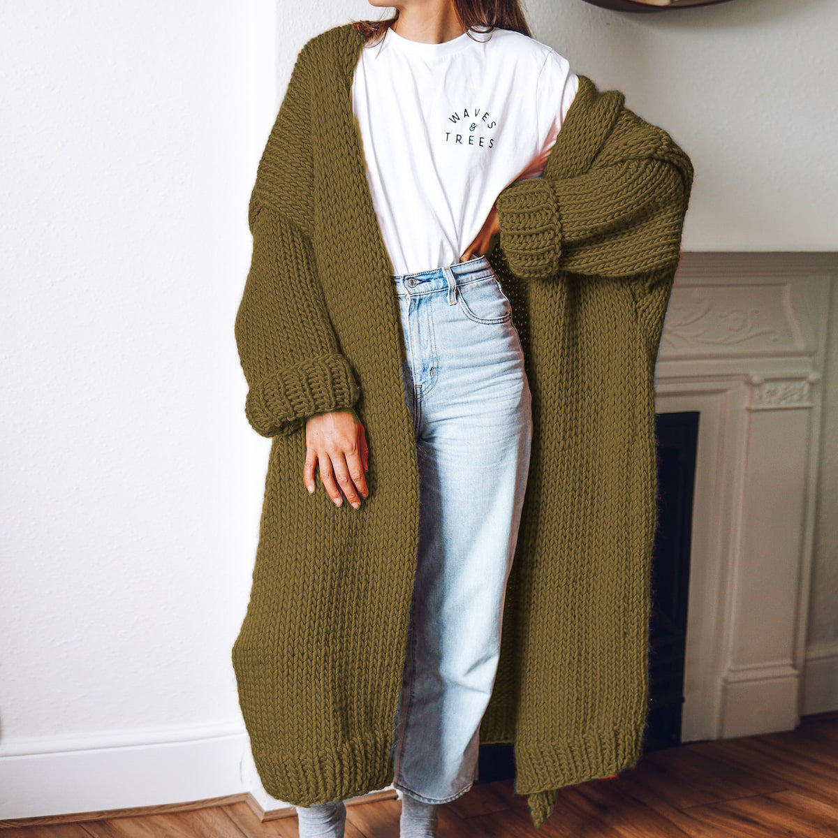 Long Solid Color Plus Size Loose Cardigan Sweater Coat
