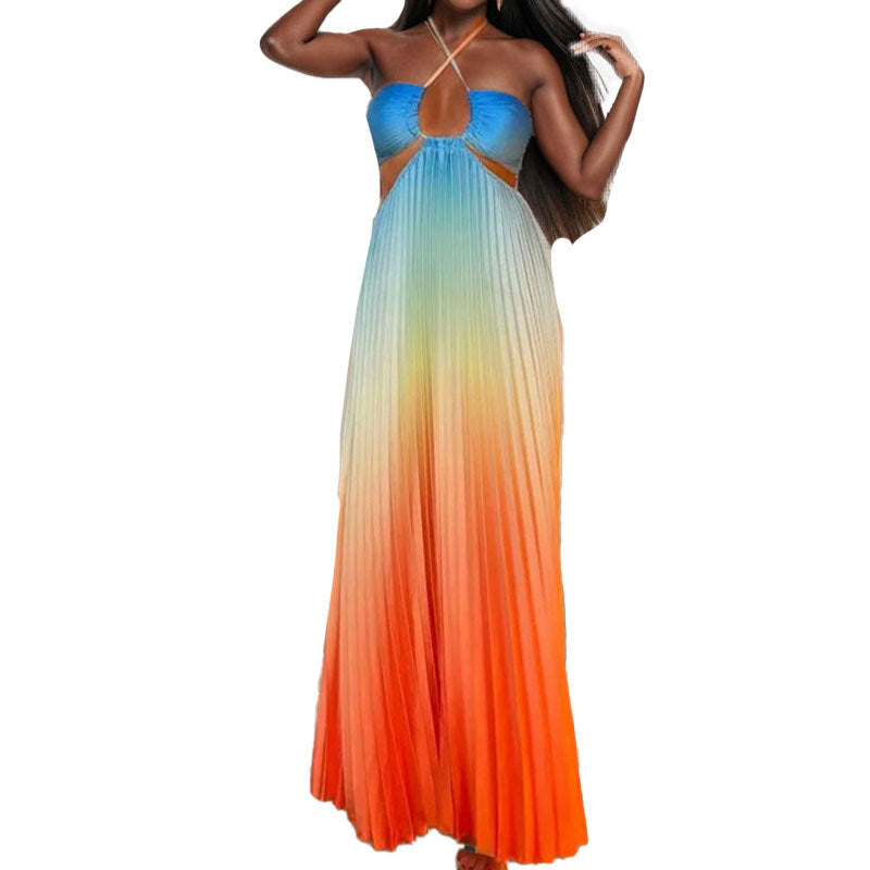 Womens New Spring Gradient Color Dress