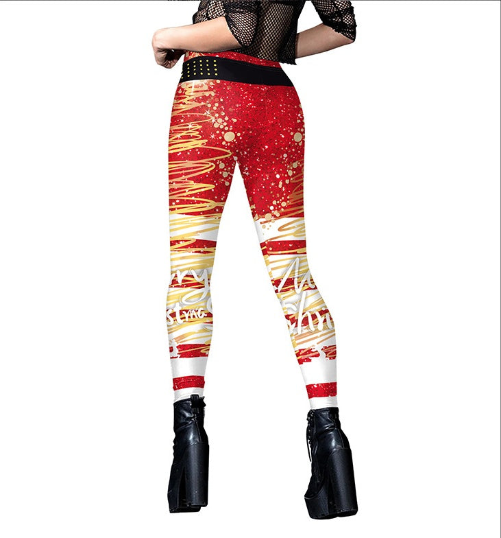 Women's Sequined Printed Striped Tight Yoga Leggings