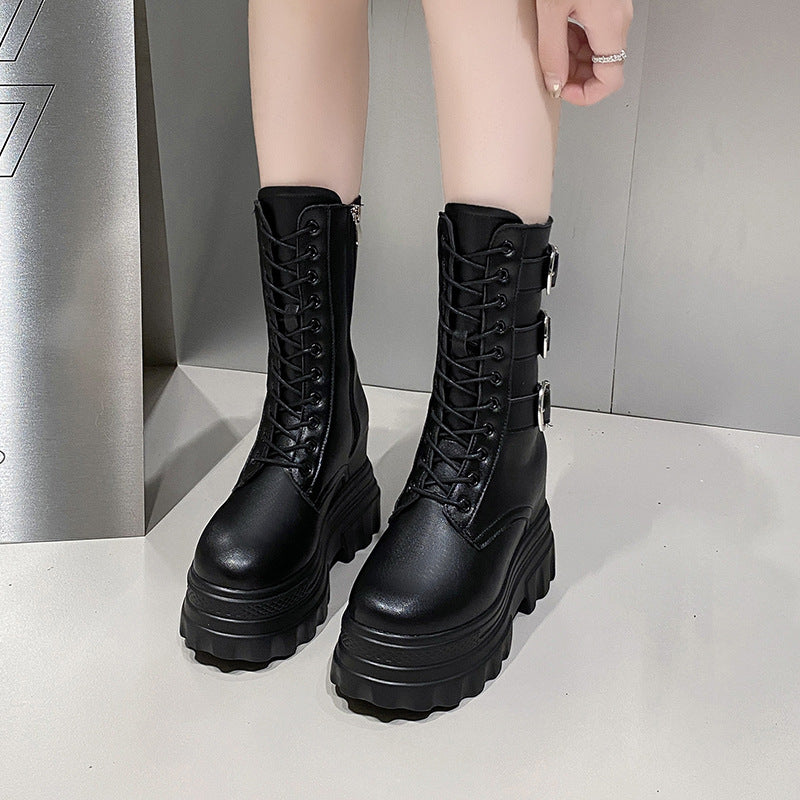 Womens Thick-soled Height-increasing Mid-calf Boots