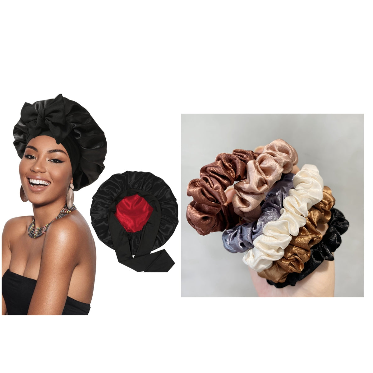 Double-layer Satin Ribbon Round Cap Bow Artificial Silk Beauty Hair Care Wide-brimmed Hat