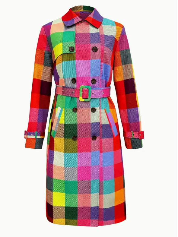 Women's Colorful Checkered Printed Windbreaker