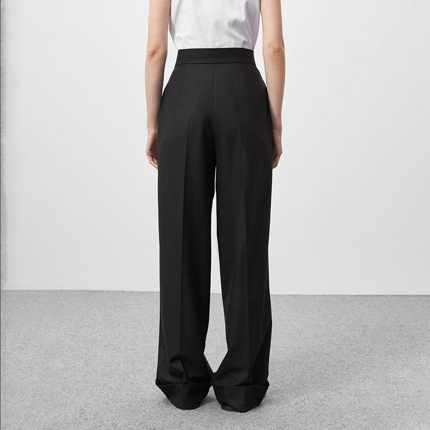 Black Mopping Suit Pants Loose High Waist Drooping