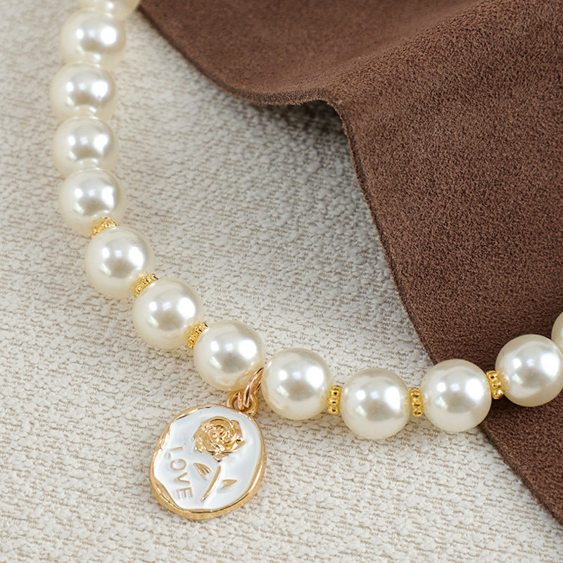 Pet Retro Simple Pearl Necklace Collar