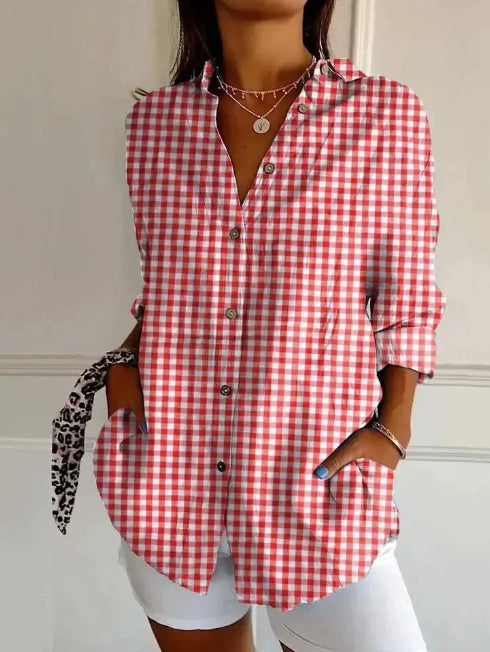 Women's Red Long Sleeve Check Shirt