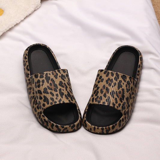 Leopard Print Slippers Women's Outdoor Wear Summer New Korean Style Fashion Shit Feeling Indoor Home Thick Bottom Couples Sandals