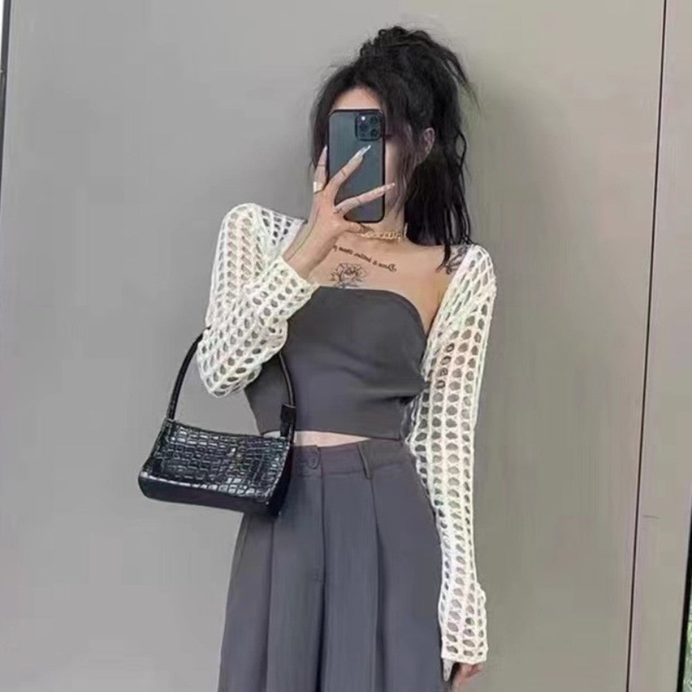 Women's Hollow Mesh Short Sun Protection Knitted Cardigan