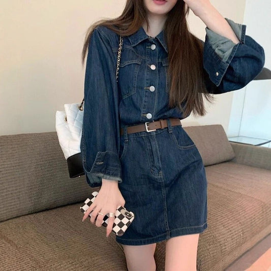 Womens Vintage Denim Dress With A Fitted Waist For A Slimming Look
