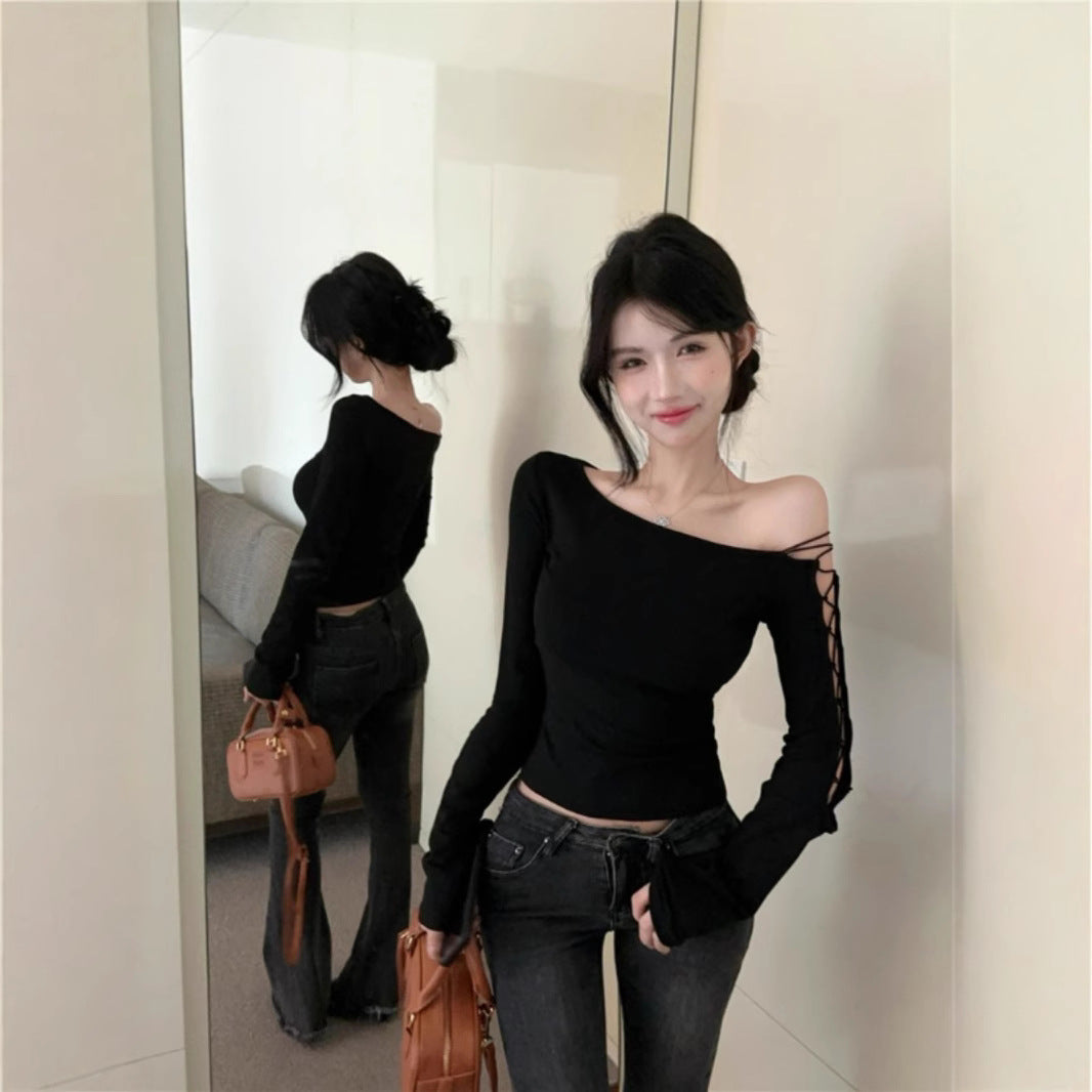 Stunningly Elegant Designer-style Long-sleeve Black Top