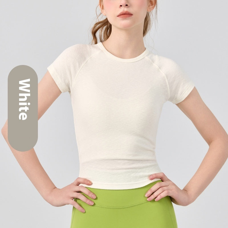 Yogatop til kvinder - rund hals, korte ærmer, baselayer