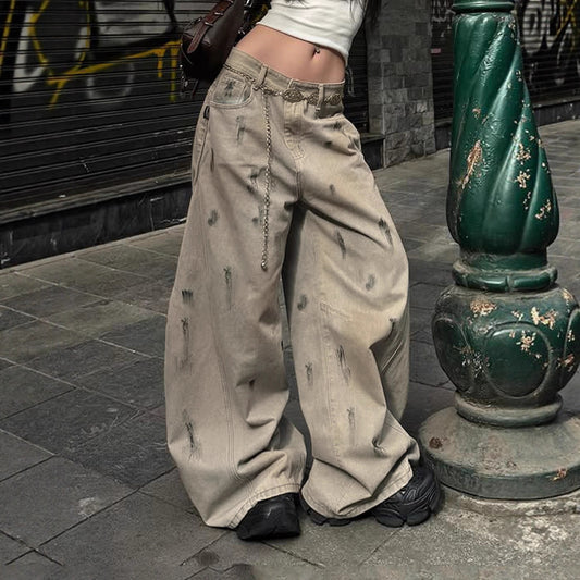 Street-style Feng Shui-vaskede Vintage Løse Fritidsbukser