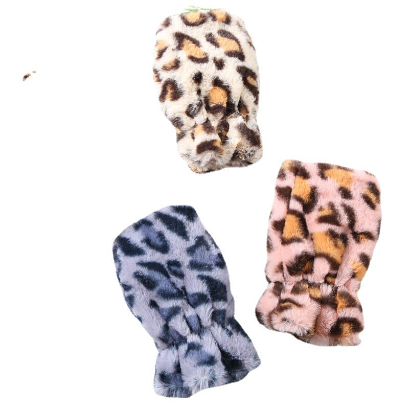 Dame søde leopardprintede fleece-handsker uden fingre