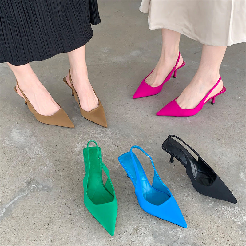 Pointed Stiletto Mid-heel Shoes Back Empty Toe Sandals