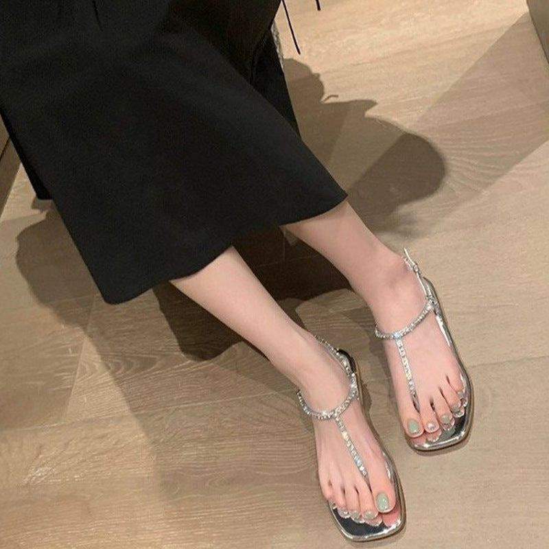 Rhinestone Thong Vacation Matching Skirt Roman Style Sandals Trend