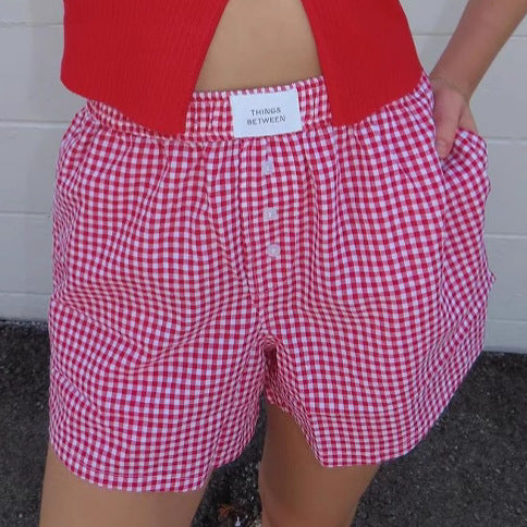 Women's Loose Casual Cotton Plaid Shorts