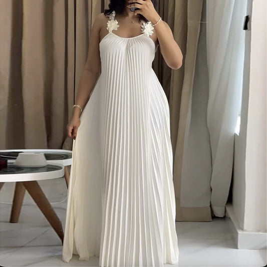 Vacation Suspender Pleated Dress