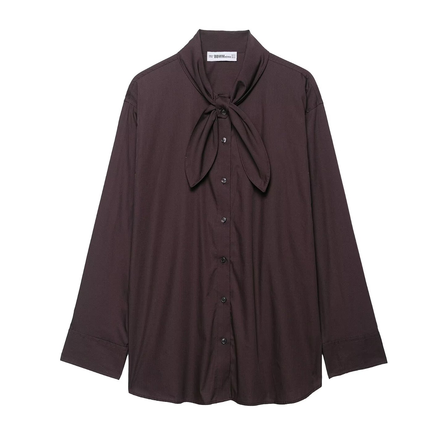 Women's Solid Color Temperament Long Sleeve Scarf Poplin Shirt