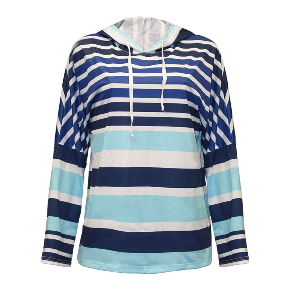 Women's Striped Hooded Long Sleeve Loose Casual Sweatshirt
