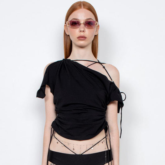 New Women's Drawstring Strappy Cropped Top