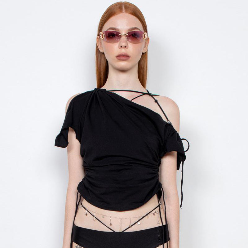 New Women's Drawstring Strappy Cropped Top