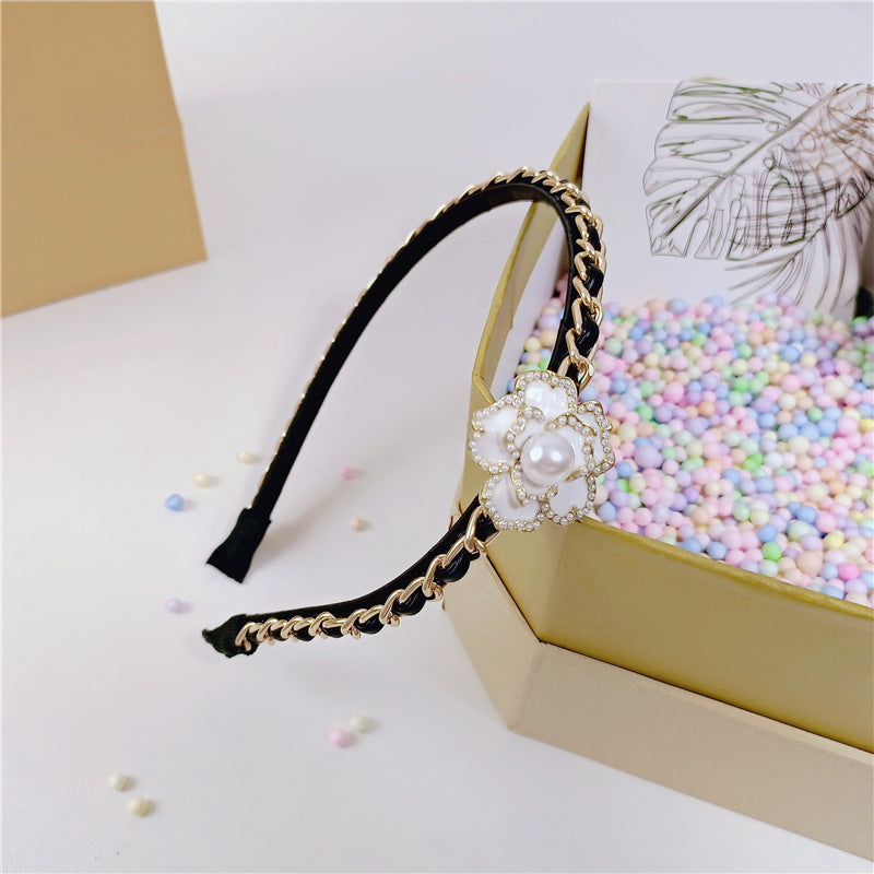 Fashion Chain Pearl Flower Dripping Hair Band