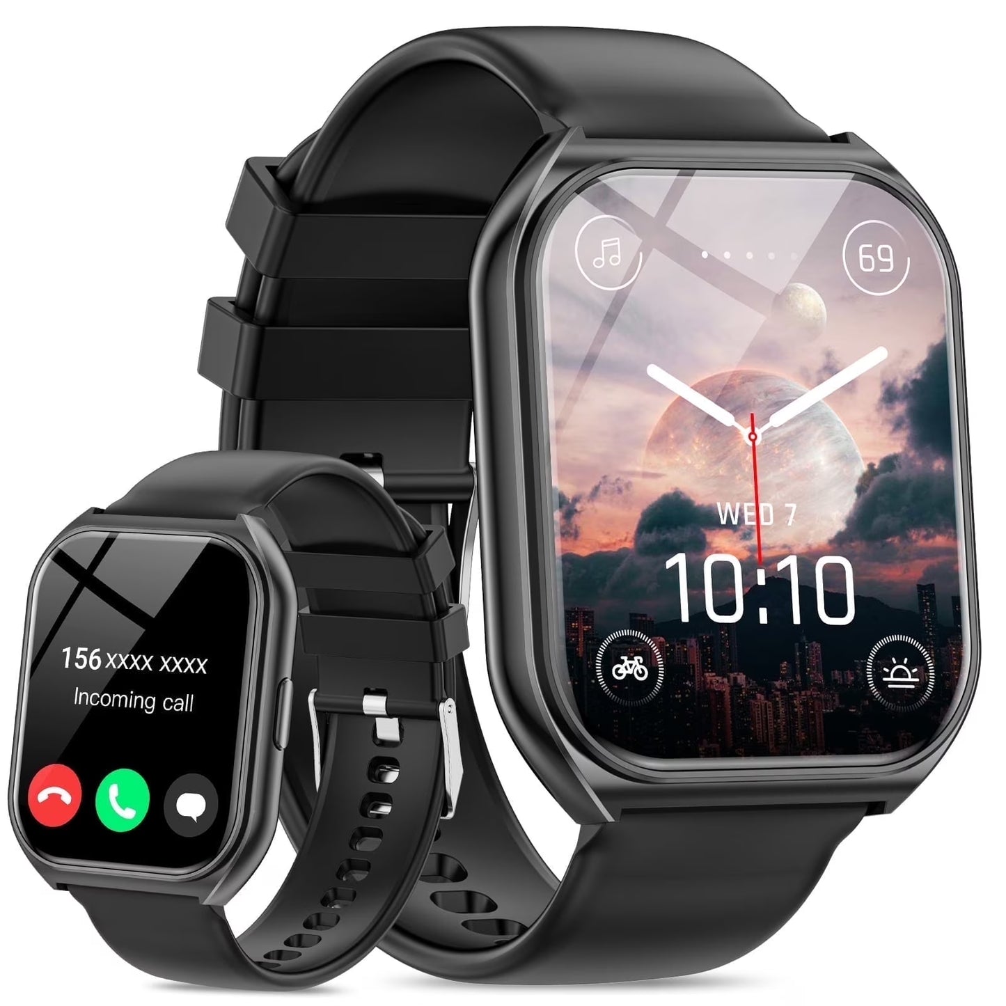 1.85-Inch Men'S and Women'S Smartwatch Fits for Android and Iphone Devices with Fitness Tracker, 100+ Sport Modes / Answer / Call, IP68 Waterproof Fitness Watch (Black)